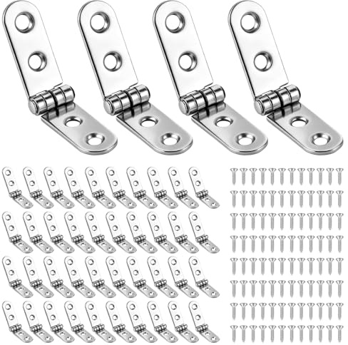 LDXDRU 50 Stk 180 Grad Scharniere Klappbar, Edelstahl Klappscharniere, Aufschraubscharnier Klappbar Schaniere mit 200 Stück Schrauben für Klapptisch, Schrank, Garderobe, Holzkiste, Möbel, Nähmaschinen