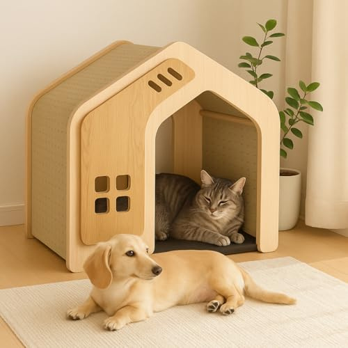 GardenSkill Wooden Cat House & Indoor Cat Bed with Washable Mat | Stylish Flat-Pack Small Dog & Puppy Kennel | Cosy Cat Cave Pet Shelter | Easy Assembly Natural Wood Design for Kittens & Small Pets