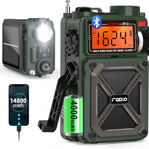 Radio di Sopravvivenza Solare e Dinamo, Radio di Soccorso Portatile a Batteria e Manovella, Kit di Sopravvivenza Multifunzione con Lampada & Power Bank, Ideale Emergency e Campeggio