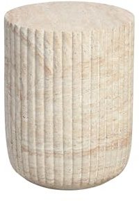 Desser Pisa Ribbed Travertine Look Side Table - Decorative Indoor Outdoor Table for Patio or Living Room