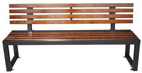 YUNHEST Parkbank, Gartenbank, Holzlatten, Stahlbeine, Lattenbank, Verandasitzbank, Schwarzes Gestell, Walnussholzfarbe(150cm(59.06in))
