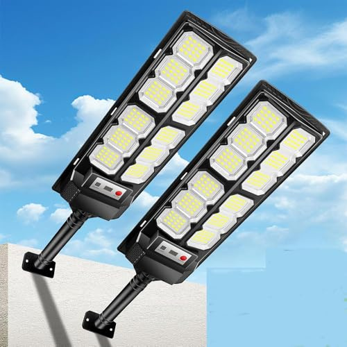 VBOK IGFE 600W Lampadaire Solaire Exterieur,6500K Projecteur Solaire Exterieur avec Télécommande,IP66 Étanche Puissant Spot Solaires Exterieur Éclairage pour Jardin, Cour, Parking (2 Pièces)