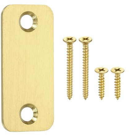 QUARKZMAN Placa De Relleno Para Agujeros En El Borde De La Puerta Dorado | 2.22 x 1, Placa De Cerradura De Acero Inoxidable, Con Esquinas Redondeadas Y Tornillos, Para Fijar Puertas De Madera
