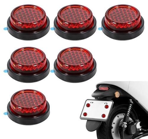 6 Pcs Round Motorcycle Reflector, 25mm Stick-on Rear Safety Reflectors | License Plate Safety Number Plate Stick-on Safety Reflectors for Motorcycle Electric Bicycle Trailers Gate Posts