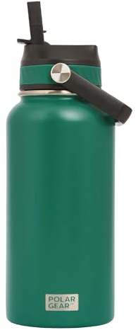 Polar Gear Insulated Water Bottle with Flip Straw - 800ml Forest Green | Durable stainless steel bottle, long-lasting temperature retention, leak-proof, perfect for gym, outdoors, everyday use