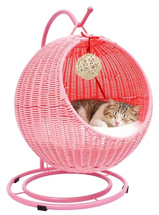 TFGXUE Dondolo per gatti | Divano per gatti rosa | Cestino in rattan | altalena sospesa a mano | Papasan Chair for Cats | elegante grotta per gatti | fino a 7,5 kg