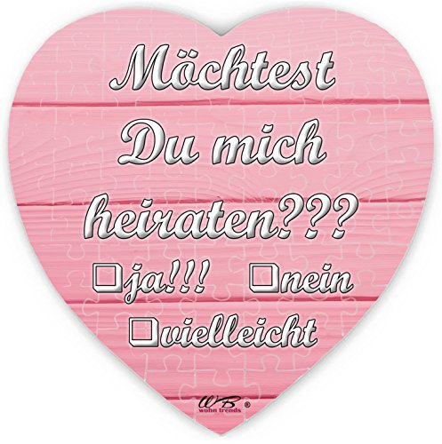 WB wohn trends Puzzle-Botschaft Herz, HEIRATSANTRAG: Möchtest Du Mich heiraten - rosa, 75 Teile 19x19cm inkl. Geschenk-Beutel