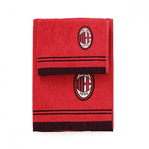 SET SPUGNA COPPIA 2 PEZZI 1+1 OSPITE 40 x 60 + ASCIUGAMANO 60 x 100 MILAN ASCIUGAMANI 100% SPUGNA DI PURO COTONE ROSSO NERO