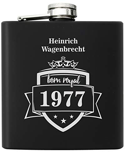 Flachmann schwarz Edelstahl in Geschenkbox mit Gravur Text nach Wunsch