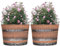 SG Traders Round Plastic Whisky Barrel Garden Pot Flower Pots Planter Tub Patio Pot Outdoor Traditional Barrel Brown with Silver Bands Garden Plant Pot Outdoors with Drainage Holes (Pack of 2)