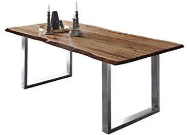 SAM Esszimmertisch 120x80 cm ULM, Baumkantentisch naturfarben, Akazienholz massiv, U-Gestell Edelstahl gebürstet