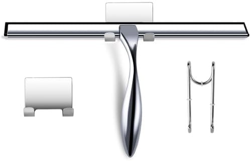 Stainless Steel Bath Squeegee 14 Inch Glass Squeegee Bathroom for Shower Doors, Bathroom, Windows, Kitchen, Mirror and Car Glass with Matching Hooks Holder