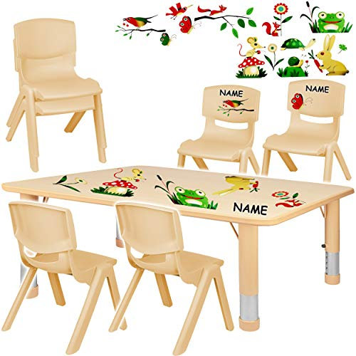 alles-meine.de GmbH Sitzgruppe für Kinder - Tisch + 6 Kinderstühle - Größen & Motiv & Farbwahl - Waldtiere & Frösche/Holz Farben - inkl. Name - höhenverstellbar - 1 bis 8 Jahre..