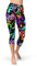 sissycos Damen Artistic Print Capri Leggings, 80er Jahre Hohe Taille Tie Dye Splash Sanft 3/4 Hosen (L-XXL, schwarzer Spritzer, l)