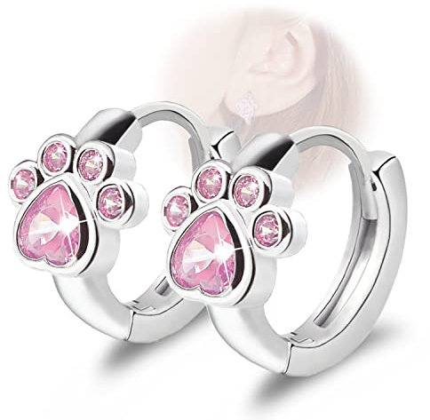 Kubische Zirkonia kleine Creolen - CZ Cat Dog Paw Print Creolen Huggies Ohrringe Sterling Silber Hypoallergene süße Knorpel Ohrringe für Frauen Mädchen Teenager
