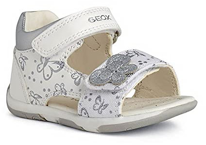 Geox B Sandal Tapuz Girl Synthetic, Primi Passi Bimba 0-24, Bianco Argento White Silver 007, 23 EU