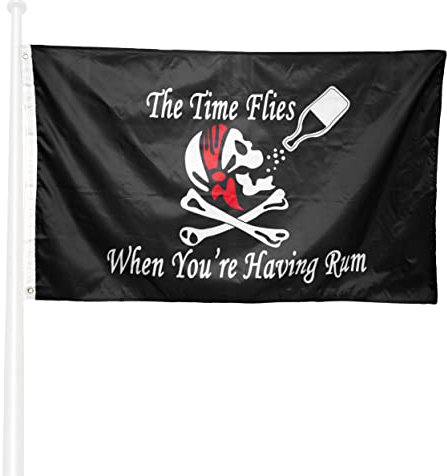 KliKil Drapeau Pirate boire du rhum 90x150-1 Drapeaux de Pirate - Tissu d'extérieur résistant aux intempéries avec 2 oeillets métalliques. Pirate Rum Flag bannière renforcés décoratifs d'extérieur
