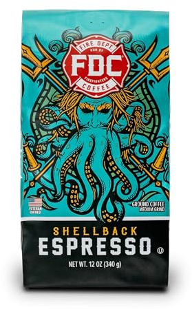Fire Department Coffee - Gives Back to Firefighters - Bold & Smooth Shellback Espresso Ground Coffee - Roasted in the USA - Veteran Owned - 12 oz