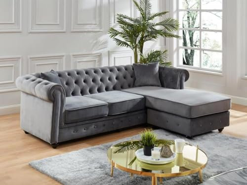 Vente-unique-Chesterfield Ecksofa - Samt - Anthrazit - Toledo