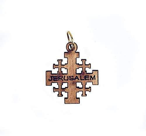 SHUCK24 Jerusalemkreuz aus echtem Olivenholz, in Handarbeit hergestellt und geweiht in der Heiligen Auferstehungskirche in Jerusalem