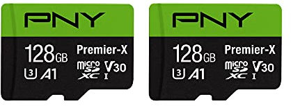 PNY P-SDU128X2V31100PX-GE 128GB Premier-X Class 10 U3 V30 microSDXC Flash Memory Card 2-Pack - 100MB/s, Class 10, U3, V30, A1, 4K UHD, Full HD, UHS-I, Micro SD