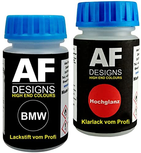 Stylo de retouche compatible avec BMW N10 Granitgrau Metallic Matt + Set de peinture automobile comprenant vernis transparent et peinture de base, 50ml chacun