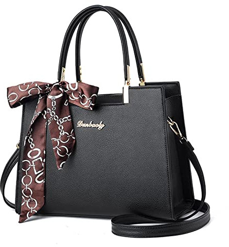 FANDARE Damen Handtasche Große Henkeltaschen Elegante Schultertasche Umhängetaschen PU-Leder Tote Beutel mit Quaste für Arbeit Schule Shopper Reise Schwarz