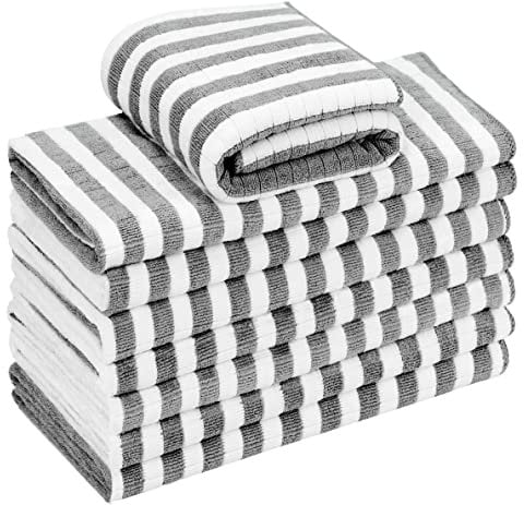 gryeer 8er-Set Microfaser Geschirrtücher, super saugfähig, weich und dick Küchentücher,Überprüfen Sie entworfen mit hängenden Schleifen, 65 x 45 cm,Grau