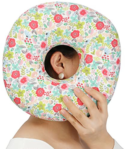 Heal n Hope Piercing Kissen Ohrkissen Blumendruck Donut mit Loch für Ohrenschmerzen CNH, Piercing, Schmerzlinderung Schlafen, Druckstellen, Seitenschläfer, Kopfhörer (Kamelie)