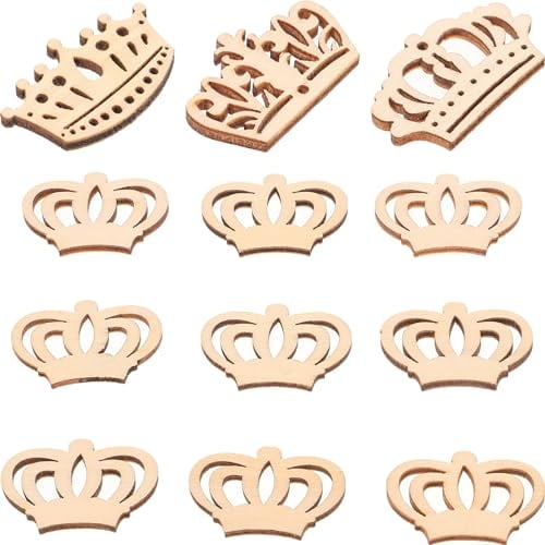 Amosfun Holzkrone Deko 50 Stück Mini Hohle Kronen Streudeko Für Basteln Geburtstag Mädchen Und Erwachsene Diy Holzstücke 3.3X2X0.3Cm