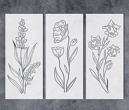 GSS Designs Pochoirs de fleurs sauvages pour peinture Grande fleur 17,8 x 40,6 cm Pochoir de fleurs pour bouquet de peinture en bois, mur et toile, Pochoir Mural a Peindre