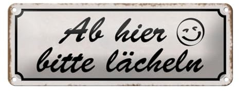 Blechschild gewölbt 27x10cm ab hier bitte lächeln Deko Geschenk Schild