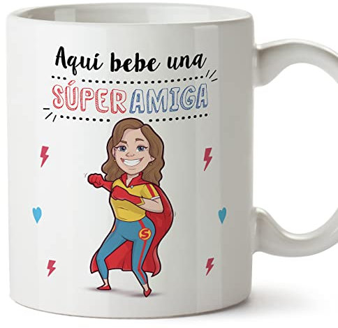 MUGFFINS Tazas para AMIGA - En Español - Super Familia - 11 oz / 330 ml - Regalo original y divertido
