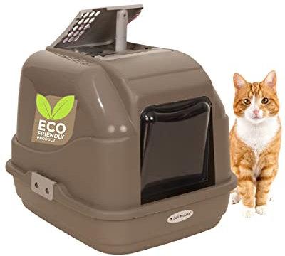 Extrahaltbar hygienisches Katzenklo Katzentoilette 50x40x40 cm | Ungiftiges Rohmaterial | Streuschaufel und Aktivkohlefilter | der Umwelt zuliebe | Grau komplett