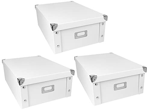 Ideen mit Herz Ordnungsboxen | 3er Set | Aufbewahrungsbox mit Deckel | faltbar | aus Pappe & Metall | 16 Liter | jeweils 40,5 cm x 28 cm x 14,5 cm (weiß)