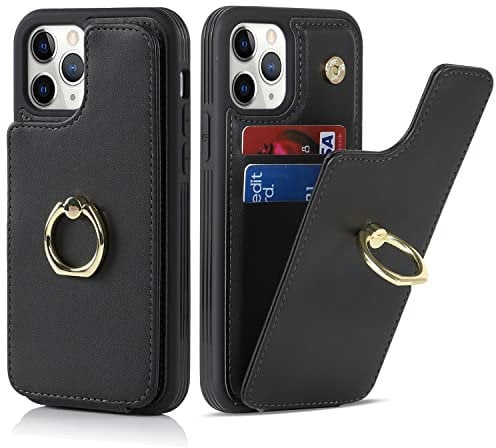 Cavor Phone Case compatible with iPhone 11 Pro Max Case With Card Holder,Flip Folio Leather Wallet Case,Ring Kickstand Shockproof Cover Case compatible with iPhone 11 Pro Max - Black