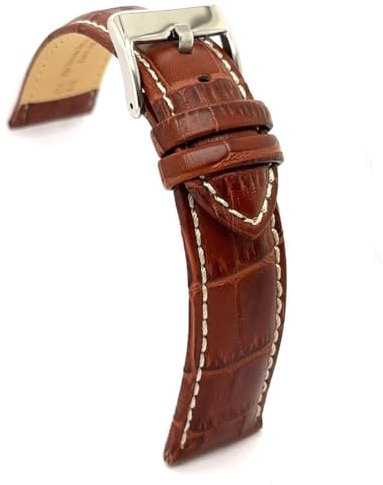 diloy Uhrenarmband aus leder mit Krokodil-Prägung mit weißer naht Kroko 18 mm, 20 mm, 22 mm, 24 mm, 26 mm, 28 mm, 30 mm Ref 378 Mittel Braun 30mm.