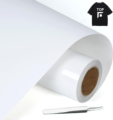 Rouleau Flex Thermocollant pour Tissu Vinyle Blanc 30.5×400cm(avec Pincettes) Tissus Vinyle Thermocollant pour Cricut Machine de Découpe Silhouette,pour T-Shirts,Autres Tissus