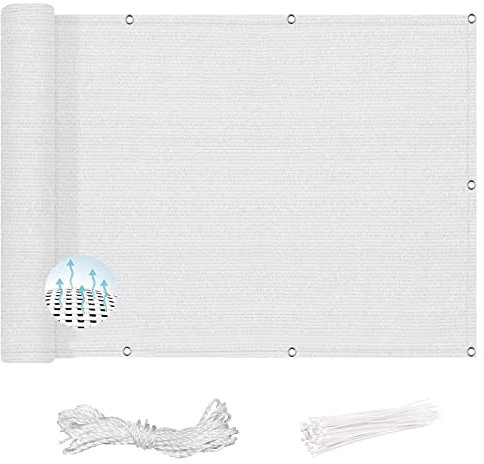 YUANZHI Frangivisto per Recinzione Giardino 95 x 750 cm Protezione della Privacy Frangivento Telo Frangivisto Ringhiera con Occhielli e Fascetta per Balconi Giardino Esterno, Bianco