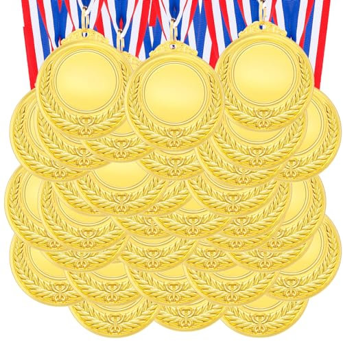 Kigeli 100 Stück Blanko-Auszeichnungsmedaillen mit Halsbändern, zum Gestalten Ihrer eigenen Medaillen, Teilnahme-Trophäe, Metallgewinner, Preis für Kinder, Erwachsene, Sportschule (Gold)