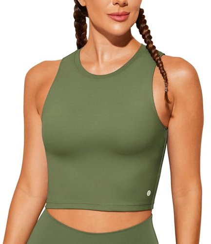 BAYDI Nudi Sport BH Damen ohne Buegel Bustier Abnehmbare Gepolsterte Crop-Tops Hochgeschlossenes Tanktop Yoga Fitness Soft Bra Oliv