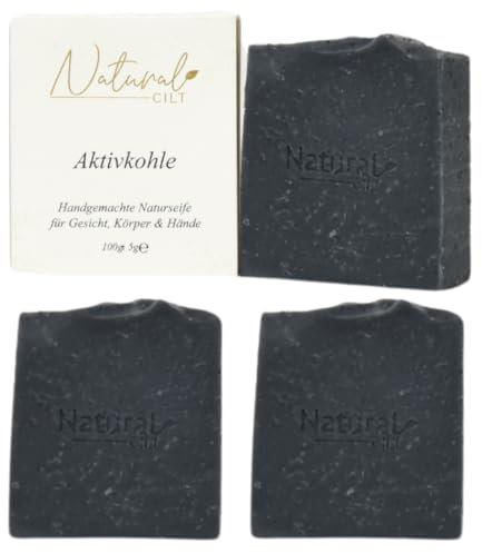 3x Natural Cilt Aktiv Kohle Seife - 100% Naturseife - ohne bedenkliche Inhaltsstoffe - Zertifiziert - Handgemacht - Duschseife für alle Hauttypen - Duschgel - Naturkosmetik
