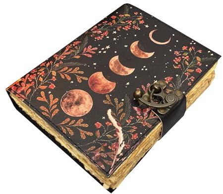 KMAAC Sun & Moon Gedrucktes Tagebuch, handgefertigtes Büttenrand, altes unliniertes Papier, Buch der Schatten, Leder-Skizzenbuch, Leder-Notizbuch, Leder-Tagebuch für Männer und Frauen, Botebook
