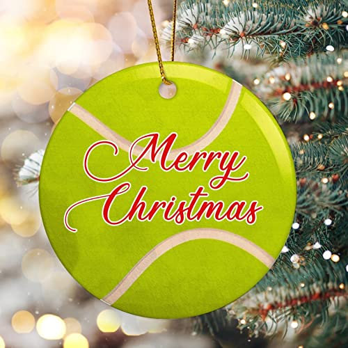 Merry Christmas Tennis Christmas Ornament Ceramic Round For Xmas Tree Decoration Holiday Collectible Xmas Souvenir New Year Gifts for Family Stocking Stuffer Ornaments