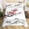 Homewish Housse de Couette 200x200 Japonaise, Ensemble de Literie Imprimé de Fleurs de Cerisier Rouges, Parure de Lit Mont Fuji, Couvre-Lit À Motif Peinture À L'Encre Noir et Blanc, 3 Pièces