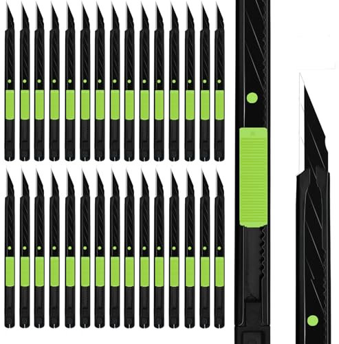 MANUFORE 30 Stück 9 mm Cuttermesser Set in Grün mit Organizer – Aluminium Gehäuse & 30° SK5 Abbrechklingen – Cutter für Papier, Karton, Folie, Basteln & Tapeten