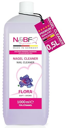 NAILS FACTORY Nagel Cleaner Flora 1000ml | Nail Cleaner 1 Liter für Gelnägel | 70% Ethanol-Alkohol | Entfernt Schwitzschicht & reinigt | Entfetten & Desinfizieren | Nageldesign Studioqualität