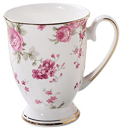 Rurunklee Mug Tasse Tee/Kaffee Becher Floral Ambiente Porzellan Becher Bone China, Mug, Tasse, Fuer Tee Oder Kaffee, 300ml einfache Keramik Porzellan Kaffeetasse Becher mit Griff