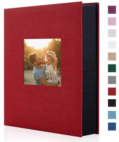 Miaikoe Fotoalbum, 15,2 x 10,2 cm, 300 Taschen, Einsteckalbum mit großer Kapazität, für Familie, Hochzeit, Jahrestag, Leinenalbum, für 300 horizontale Fotos im Format 10 x 15 cm (300 Taschen, rot)
