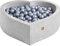 Dodozen Bällebad Liebe Geformt 90x30cm/200 ∅ 7cm Bälle für Babys und Kinder - Hochresilienter Schaum - Superweicher Samt - Abnehmbarer Bezug - Herz Grau:Silber